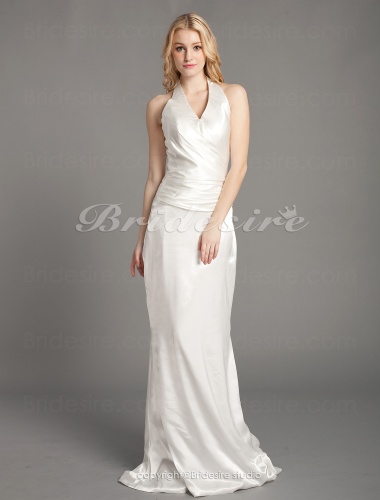 Sheath/ Column Elastic Woven Satin Floor-length Halter Wedding Dress
