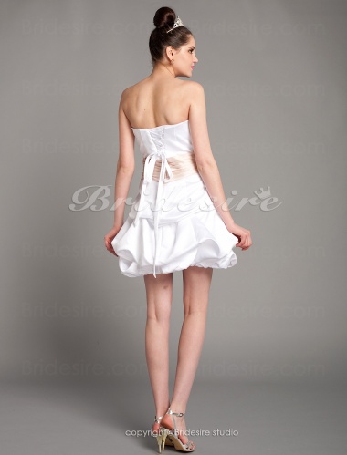 A-line Knee-length Strapless Beading Sash/Ribbon Satin Pick Up Skirt Ruching Cocktail Dress