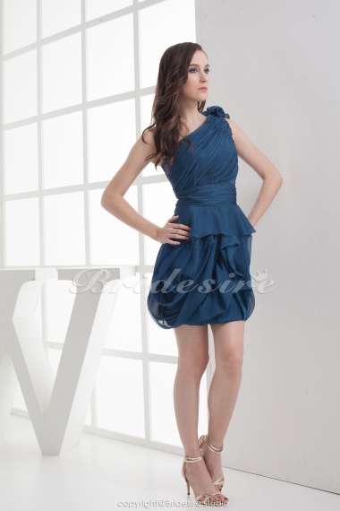 Ball Gown One Shoulder Short/Mini Sleeveless Chiffon Dress