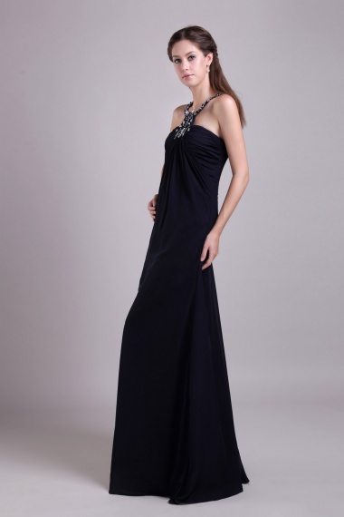 A-line Halter Floor-length Chiffon Evening Dress