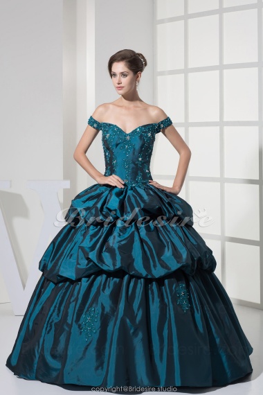 Ball Gown Off-the-shoulder Floor-length Sleeveless Taffeta Dress