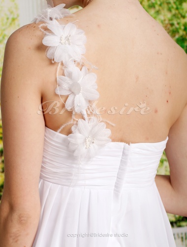 Empire Chiffon Floor-length Flower One Shoulder Wedding Dress