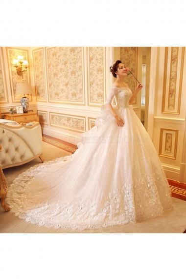 Ball Gown Off-the-shoulder Half Sleeve Lace Wedding Dress