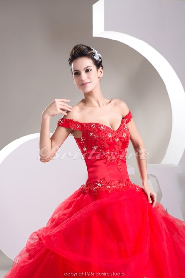 Ball Gown Off-the-shoulder Floor-length Sleeveless Tulle Dress