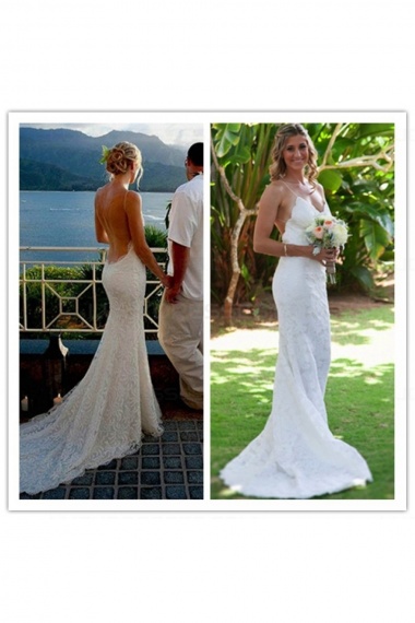Trumpet/Mermaid Spaghetti Straps Sleeveless Lace Wedding Dress