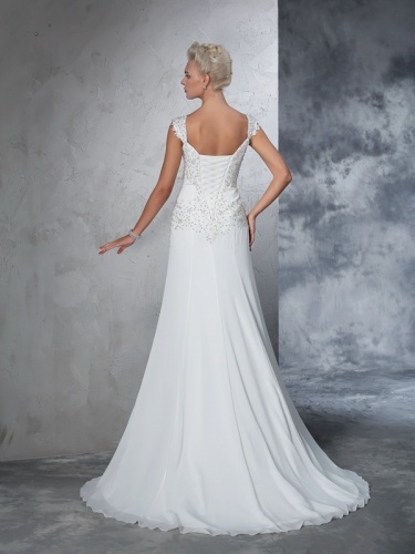 A-line V-neck Sleeveless Chiffon Wedding Dress