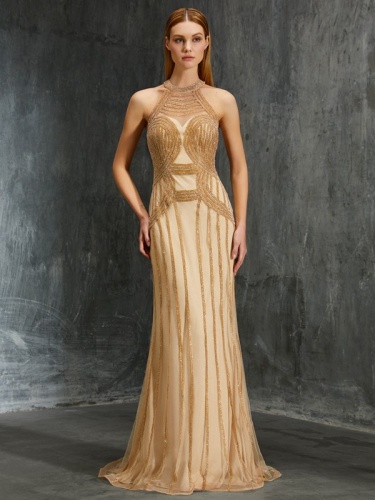 Sheath/Column Jewel Sleeveless Tulle Dress