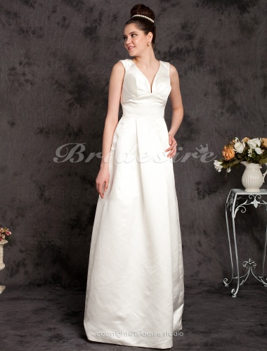 A-line Satin Floor-length V-neck Wedding Dress