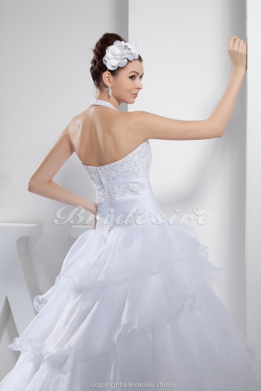 Ball Gown Halter Chapel Train Sleeveless Organza Wedding Dress