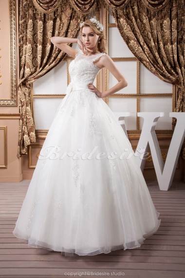 Princess Square Floor-length Sleeveless Satin Organza Wedding Dress