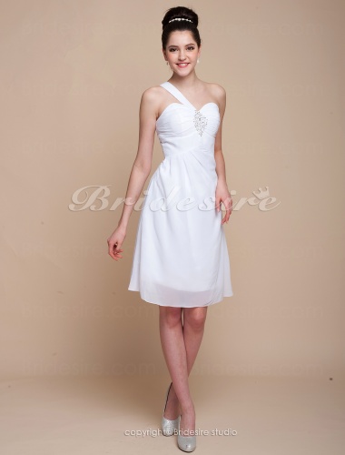 A-line Satin And Chiffon Short/Mini One Shoulder Sweetheart Bridesmaid Dress