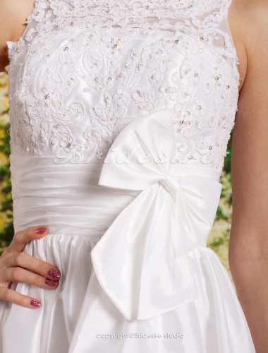 A-line Short/ Mini Taffeta Scoop Wedding Dress