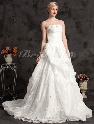Ball Gown Cathedral Train Satin And Taffeta Strapless Wedding with Pick-ups