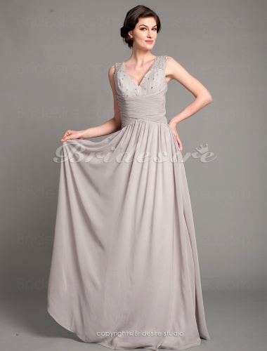 Sheath/Column Chiffon Floor-length V-neck Mother of the Bride Dress With A Wrap