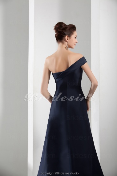 A-line One Shoulder Floor-length Sweep/Brush Train Sleeveless Satin Dress