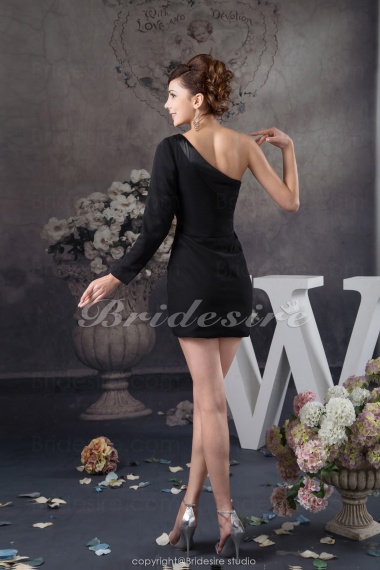 Sheath/Column One Shoulder Short/Mini Long Sleeve Stretch Satin Dress