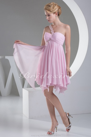 A-line One Shoulder Knee-length Sleeveless Chiffon Bridesmaid Dress