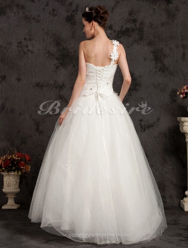 Ball Gown Floor-length Tulle One Shoulder Wedding Dress