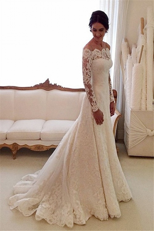 Bridesire Trumpet Mermaid Scalloped Edge Long Sleeve Lace