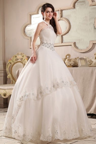 Ball Gown Halter Floor-length Organza Wedding Dress
