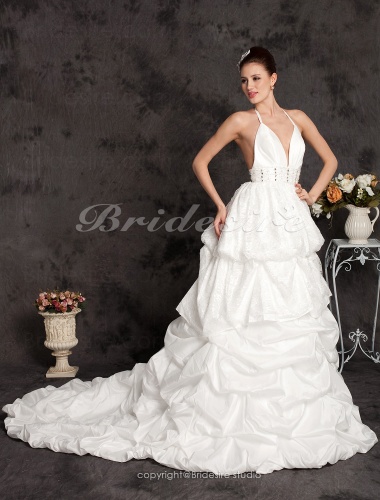 A-line Taffeta Court Train Halter Wedding Dress