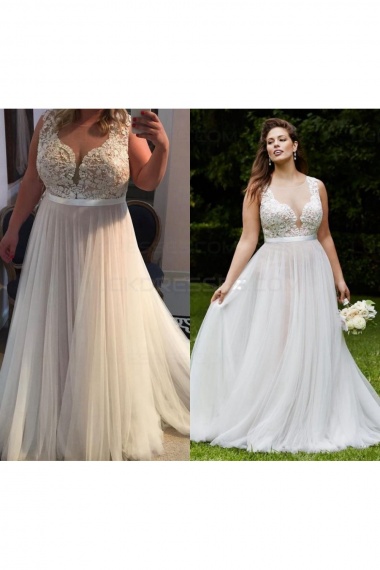 A-line Scoop Sleeveless Tulle Wedding Dress