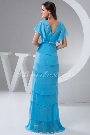 A-line V-neck Floor-length Sweep/Brush Train Short Sleeve Chiffon Dress