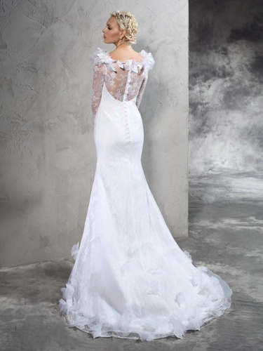 Sheath/Column Scoop Long Sleeve Lace Wedding Dress