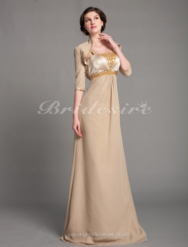 Sheath/Column Stretch Satin And Chiffon Floor-length Mother Of The Bride Dress With A Wrap