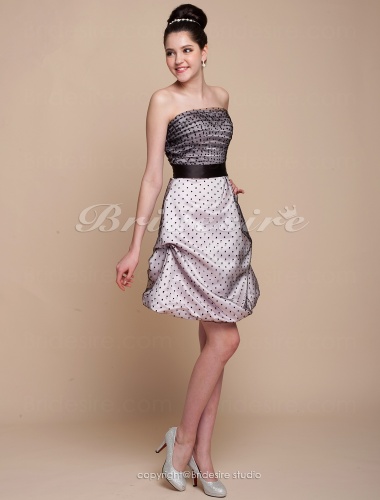 A-line Knee-length Satin Tulle Strapless Bridesmaid Dress