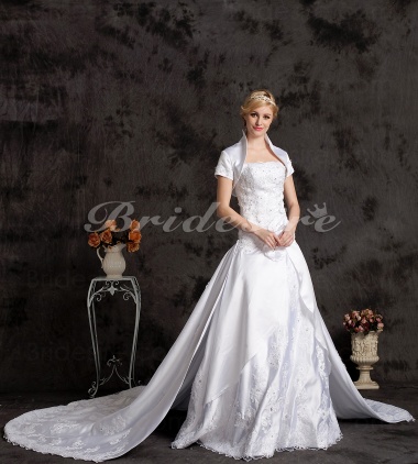 Ball Gown Cathedral Train Satin Sweetheart Wedding Dress With Wrap