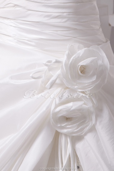 Ball Gown Off-the-shoulder Chapel Train Sleeveless Taffeta Lace Wedding Dress