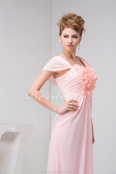 A-line Square Floor-length Short Sleeve Chiffon Dress