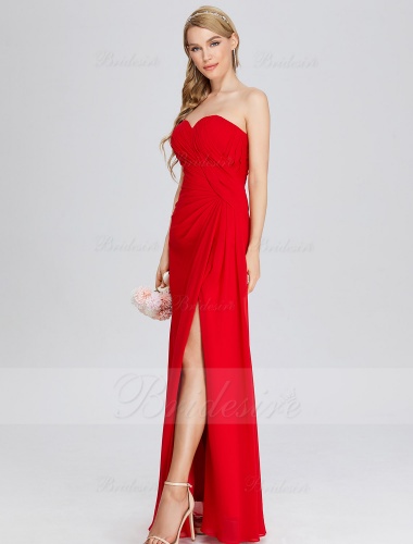 A-line Sweetheart Floor-length Chiffon Evening Dress with Split Front