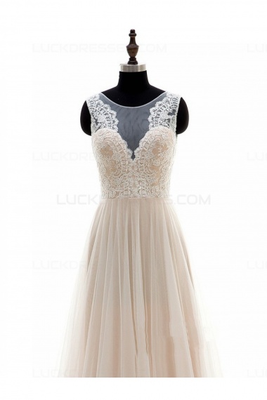 A-line Scoop Sleeveless Tulle Wedding Dress