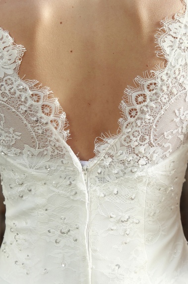 A-line Scalloped-Edge Court Train Lace Wedding Dress