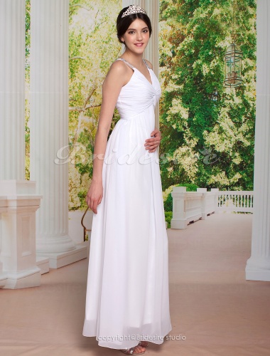 Sheath/ Column Chiffon Floor-length V-neck Wedding Dress
