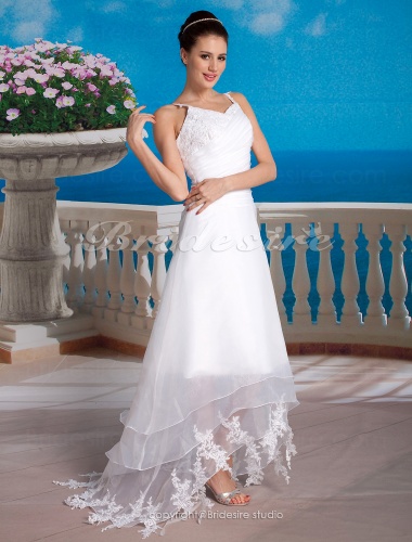 A-line Organza Asymmetrical V-neck Wedding Dress