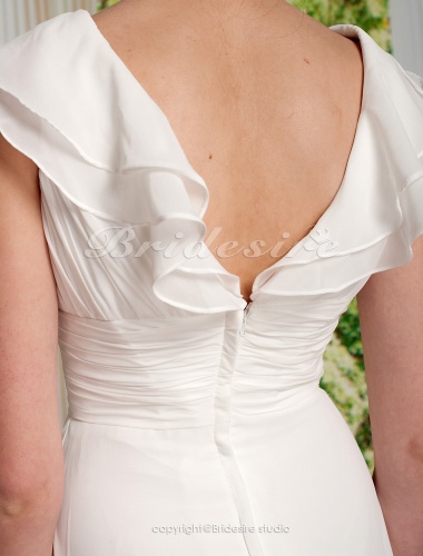 Sheath/ Column Floor-length Elastic Satin Chiffon V-neck Wedding Dress
