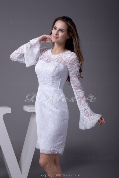 Sheath/Column Scoop Short/Mini Long Sleeve Lace Satin Dress