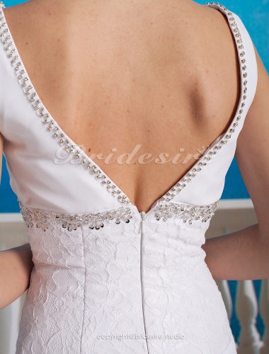 Sheath/ Column Chiffon Lace Floor-length V-neck Wedding Dress