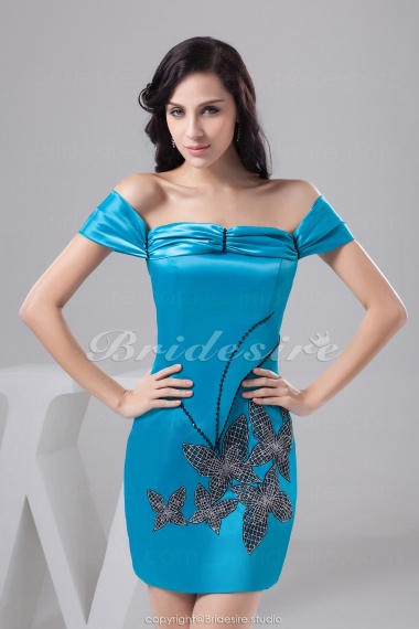 Princess Sheath/Column Off-the-shoulder Short/Mini Short Sleeve Elastic Silk-like Satin Dress