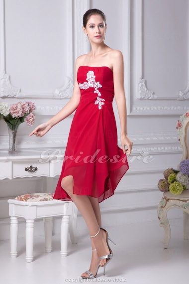 A-line Strapless Asymmetrical Knee-length Sleeveless Chiffon Bridesmaid Dress