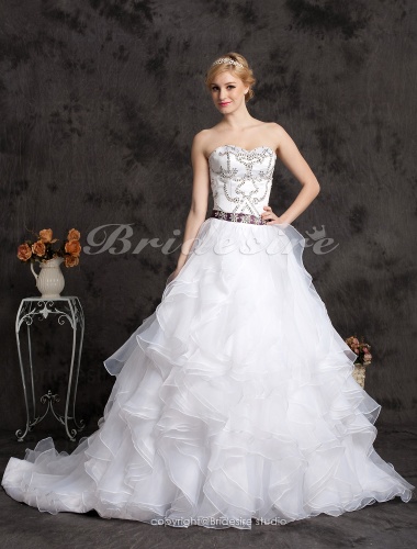 Ball Gown Organza And Satin Cathedral Train Sweetheart Wedding Dress