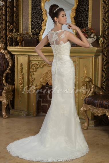 Trumpet/Mermaid Sweetheart Floor-length Court Train Short Sleeve Satin Lace Wedding Dress