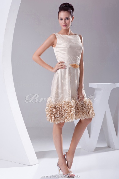 A-line Scoop Knee-length Sleeveless Taffeta Lace Dress