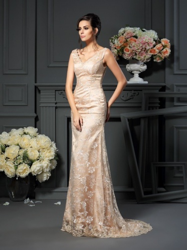 A-line V-neck Sleeveless Lace Mother of the Bride Dress