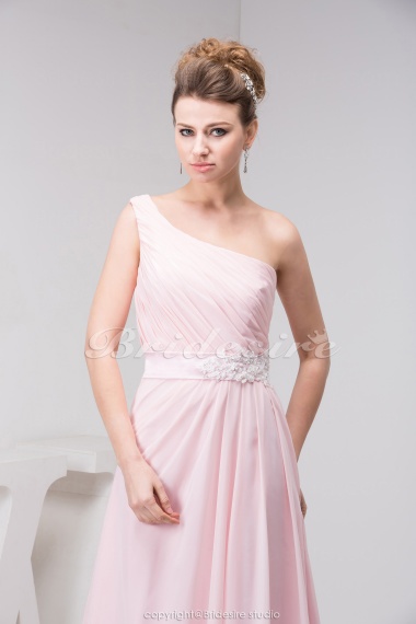 A-line One Shoulder Floor-length Sleeveless Chiffon Bridesmaid Dress