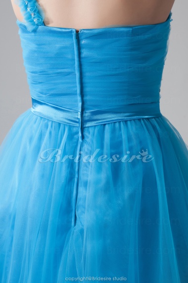 A-line Sweetheart One Shoulder Short/Mini Sleeveless Satin Dress