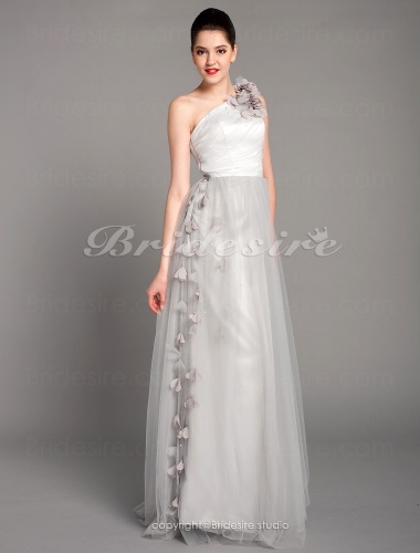 A-line Tulle Floor-length One Shoulder Evening Dress